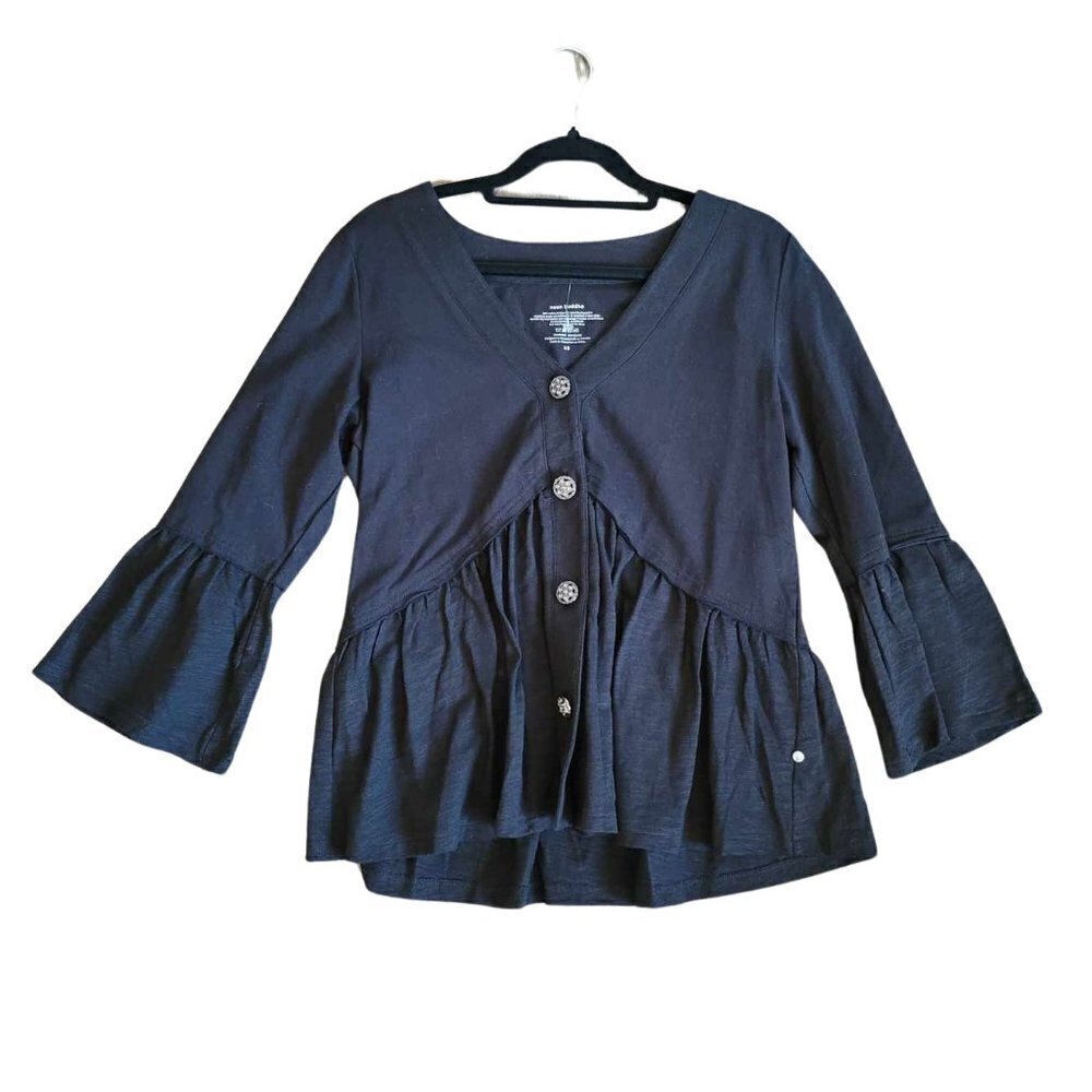 EUC Oversized Neon Buddah Black blouse with flared hem and cuffs
